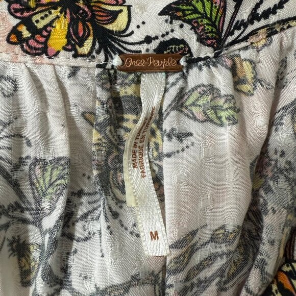 Free People Dress Women's Medium Boho Flowing Long Sleeve Tie Detail Floral - Picture 6 of 13